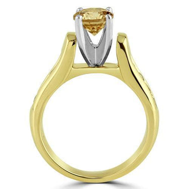 Champagne Diamond Engagement Ring With Side Stones 1.15 Ctw in 14K Yellow Solid Gold